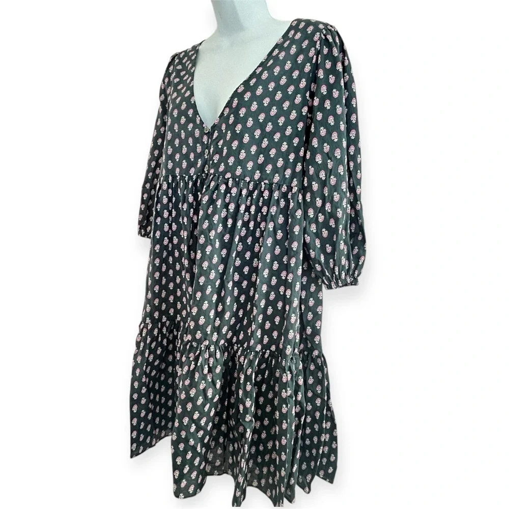 J CREW BEACHWEAR Organic Cotton A-line Floral Tiered Beach Dress Best Buds S